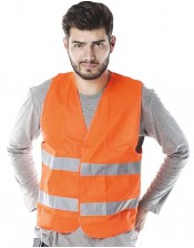 Kamizelka ostrzegawcza z dwoma poziomymi pasami odblaskowymi Orange JHK
